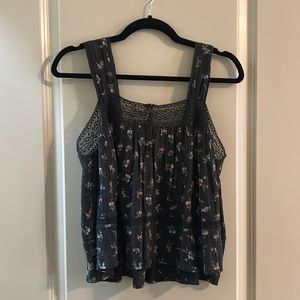 Black Floral Tank Top with Lace Detailing